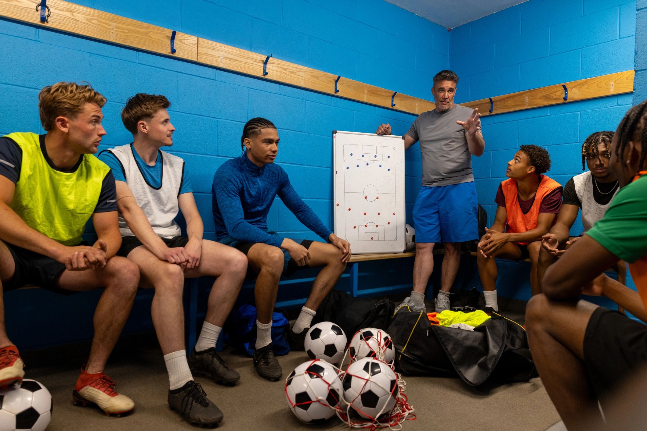 Football team discussing tactics